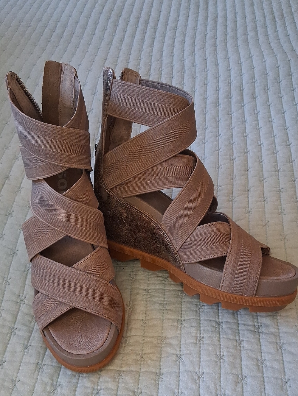 Sorel Joanie II Crisscross Wedge Sandals in Taupe